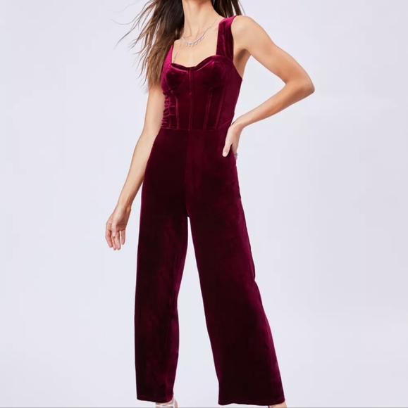 Velvet Dark Red Jumpsuit XL - Picture 1 of 8